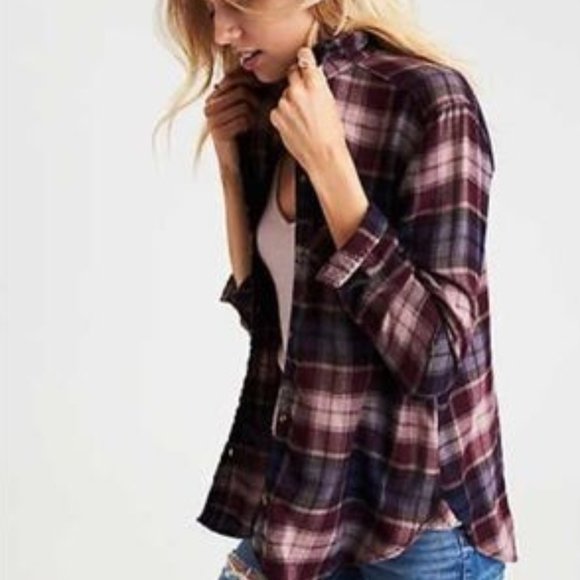 American Eagle Purple Plaid Boyfriend 